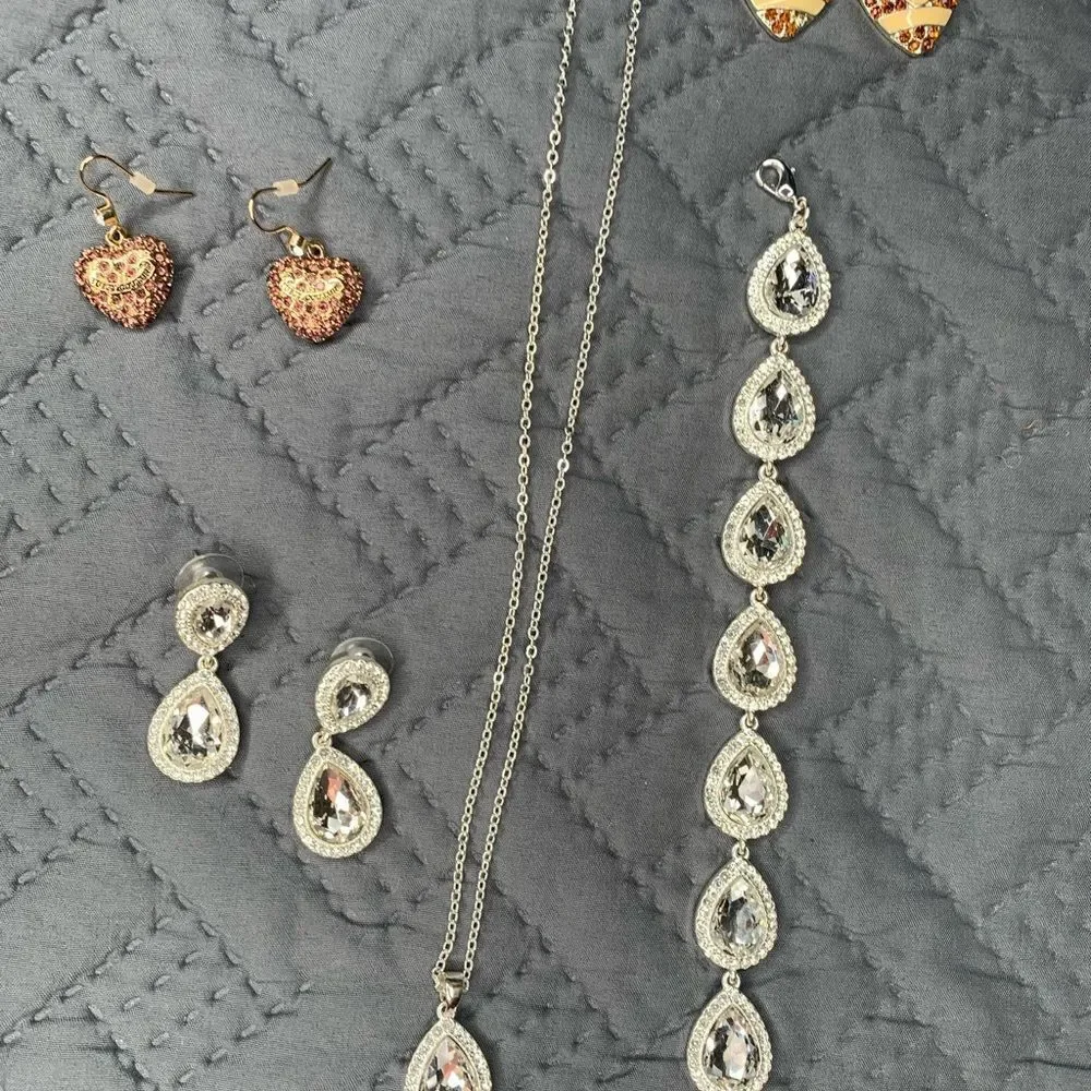 Costume jewelry Bundle Silver Teardrop set Juicy earrings Football earrings